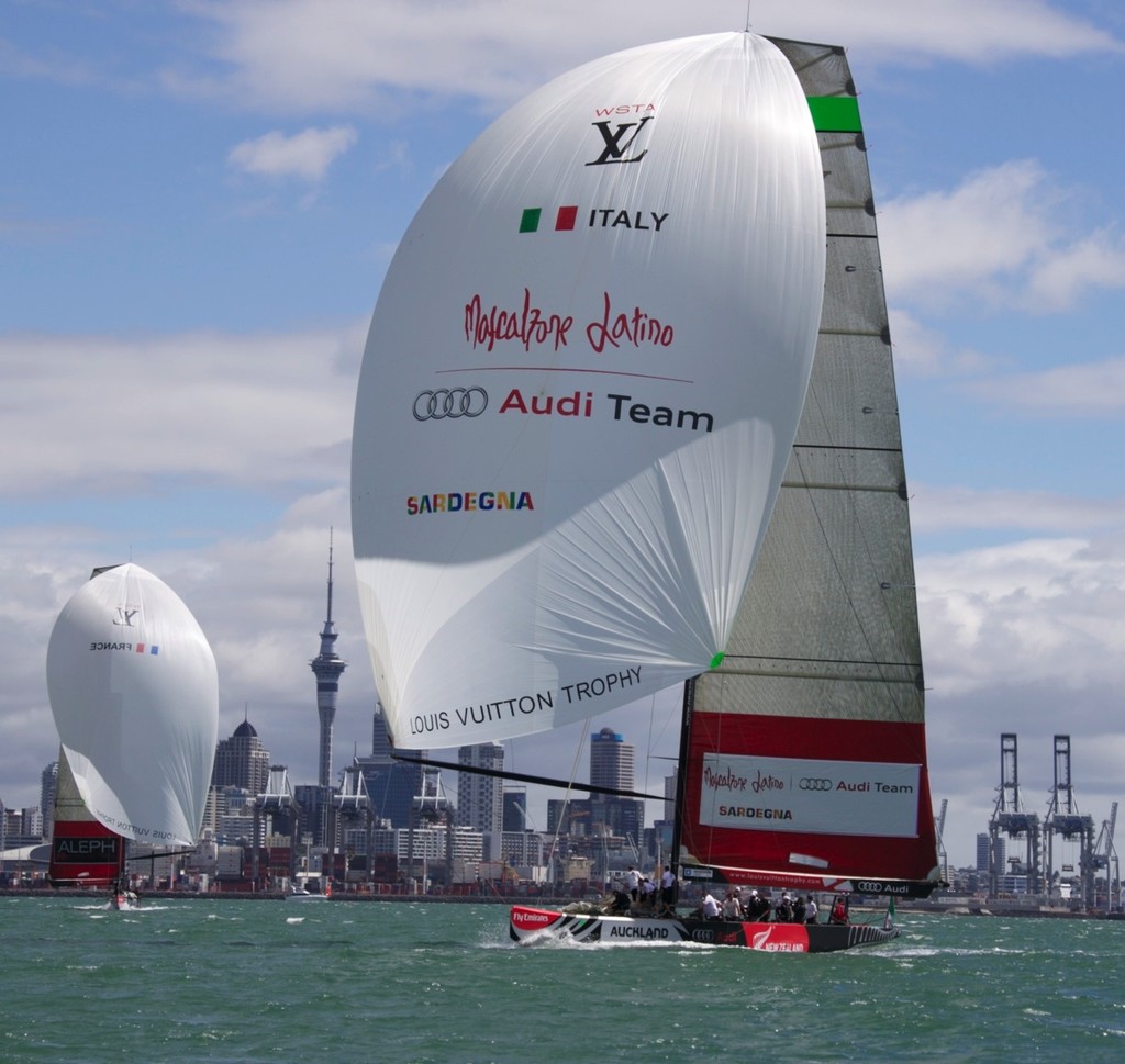 Mascalzone Latino Audi and Aleph racing in Auckland harbour.  © Cathy Vercoe LuvMyBoat.com http://www.luvmyboat.com